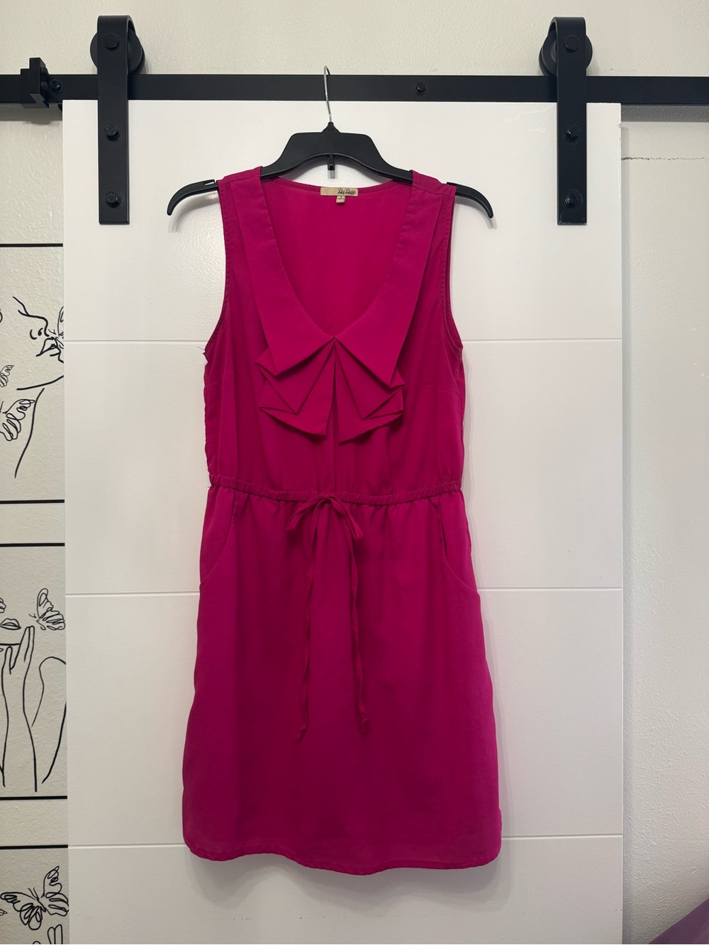 BeBop Sleeveless Fuchsia Bow-Front Drawstring Dress